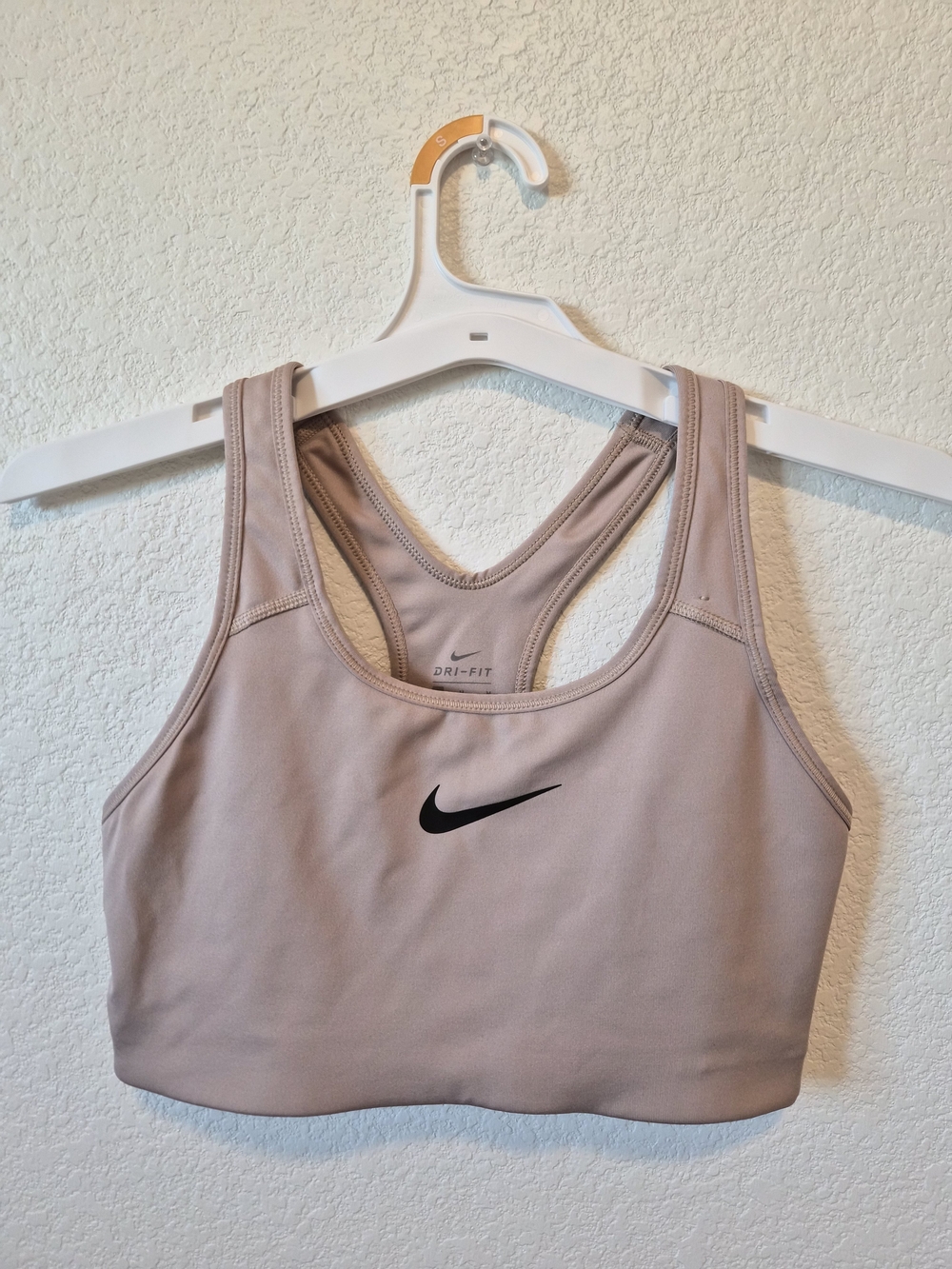 Nike Women's Dri-FIT Mauve Sports Bra with Black Swoosh